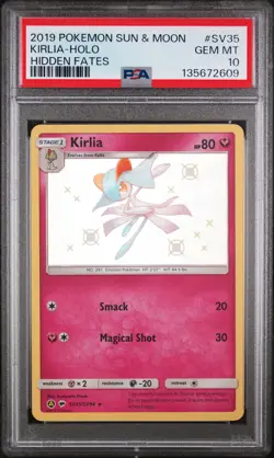 2019 POKEMON SUN & MOON HIDDEN FATES #SV35 KIRLIA-HOLO PSA 10 - Image 1