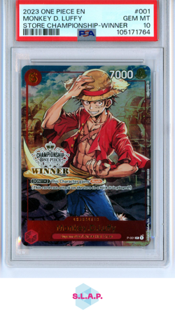 MONKEY D. LUFFY ONE PIECE P-001 2023 WINNER STORE CHAMPIONSHIP - ENGLISH PSA 10 - Image 1