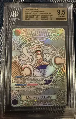 2025 ONE PIECE EN MONKEY D LUFFY 3RD ANNIVERSARY GOLD OP05-119 BGS 9.5 GEM MINT - Image 1