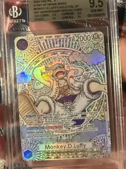 2025 ONE PIECE EN MONKEY D LUFFY 3RD ANNIVERSARY GOLD OP05-119 BGS 9.5 GEM MINT - Image 2
