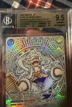 2025 ONE PIECE EN MONKEY D LUFFY 3RD ANNIVERSARY GOLD OP05-119 BGS 9.5 GEM MINT - Image 4