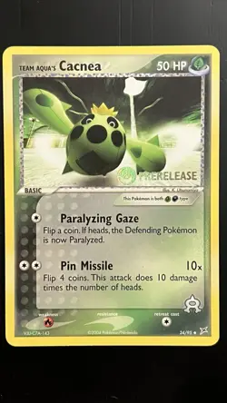 Team Aqua's Cacnea Prerelease Stamp NM 24/95 Promo Pokemon TCG EX: Team Magma - Image 1