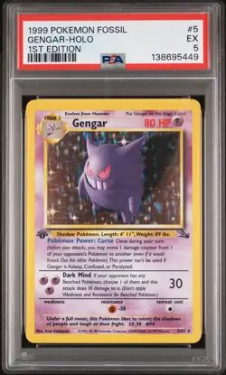 1999 POKEMON FOSSIL 1ST ED #5 GENGAR-HOLO PSA 5 - Image 1