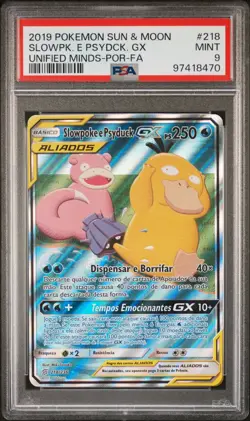 2019 POKEMON SUN & MOON UNIFIED MINDS #218 FULL ART/SLOWPOKE E PSYDUCK GX PSA 9 - Image 1