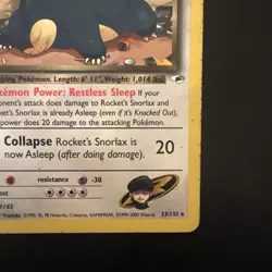 Pokemon TCG Vintage Rocket’s Snorlax Non Holo Rare 33/132 Gym Heroes WotC - Image 4