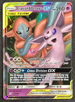 Espeon and Deoxys GX 72/236 Pokemon TCG Unified Minds Tag Team Ultra Rare - NM - Image 1