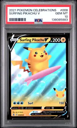 Surfing Pikachu V 008 2021 Pokemon Celebrations PSA 10 - Image 1
