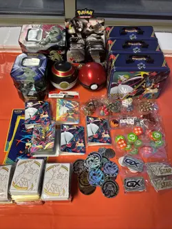 Mixed Pokemon TCG Accessories, Coins, Empty Tins, and Collectibles Bundle Lot - Image 1