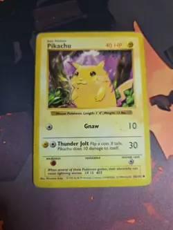 Pokemon TCG Card Pikachu (Yellow Cheeks) 58/102 Base Set Shadowless MP (DMG) - Image 1