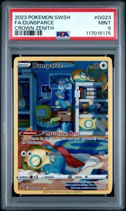 PSA 9 MINT Dunsparce Crown Zenith Full Art Holo 2023 Pokemon GG23/GG70 - Image 1