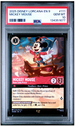 2025 DISNEY LORCANA EN 9-FABLED #111 MICKEY MOUSE BRAVE LITTLE PRINCE PSA 10 - Image 1