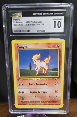 Pokemon TCG 1999 Base Set Ponyta 60/102 1st Edition Card - Portuguese - Gem 10 - Image 1