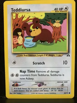 Pokemon Neo Discovery Teddiursa TCG Card 65/75 Regular Miki Tanaka Vintage - Image 1
