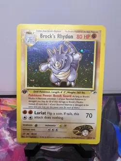 Brock's Rhydon 1st Ed Holo Rare 2/132 Gym Heroes Pokemon Card WOTC (LP) - Image 1