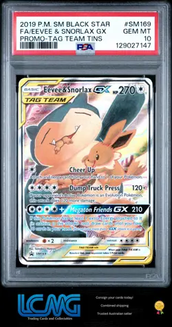 PSA 10 Pokemon TCG Black Star Promo #SM169 Eevee & Snorlax Gx Tag Team - Image 1