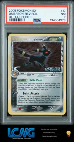 PSA 7 2005 Pokemon TCG Ex Delta Species #17 Umbreon Reverse HoloFoil Stamped - Image 1