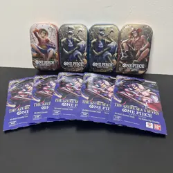 One Piece Lot - Ace, Sabo, Luffy Tin Vol. 2 + 5x OP14 Sleeved Booster Packs - Image 1