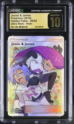 CGC Pristine 10 Jessie & James 68/68 Holo Hidden Fates Pokemon Card - Image 1