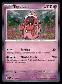Tapu Lele 92/191 Pokemon Card Surging Sparks Holo Rare 110 HP Near Mint T10 - Image 1