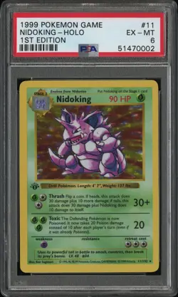 PSA 6 Nidoking 1st Edition Pokemon Base Set 1999 Holo #11 Card - Image 1