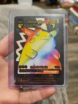 Pikachu VMax Rainbow Black Foil Fan Art Vinyl Textured Collector Card - Image 1
