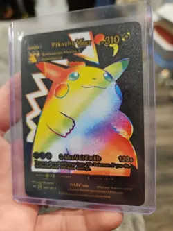 Pikachu VMax Rainbow Black Foil Fan Art Vinyl Textured Collector Card - Image 2