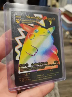 Pikachu VMax Rainbow Black Foil Fan Art Vinyl Textured Collector Card - Image 3