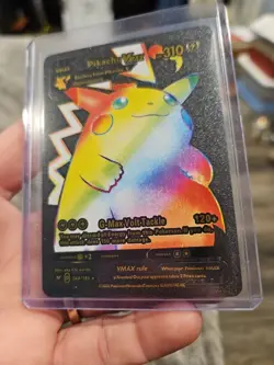 Pikachu VMax Rainbow Black Foil Fan Art Vinyl Textured Collector Card - Image 4