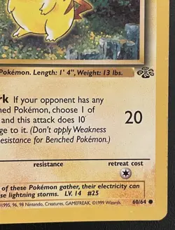 1999 Pikachu Pokemon Jungle 1st Edition 60/64 Card TCG WOTC Vintage Rare First - Image 4