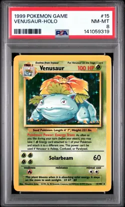 1999 Pokemon 15/102 Venusaur Base Set PSA 8 Holo Rare Vintage MINT #15 English - Image 1