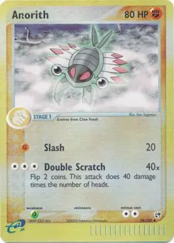1x Anorith - 28/100 - Uncommon - Reverse Holo Damaged Pokemon EX - Sandstorm - Image 1