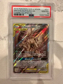 Pokemon Sun & Moon Cosmic Eclipse Arceus Dialga Palkia GX Alt Art 221/236 PSA 10 - Image 1