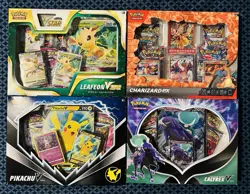 Pokemon TCG Leafeon VStar, Charizard EX, Pikachu V, Calyrex V Box. (Lot of 4) - Image 1