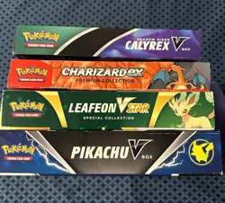 Pokemon TCG Leafeon VStar, Charizard EX, Pikachu V, Calyrex V Box. (Lot of 4) - Image 3