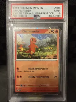 2023 Pokemon 151 Charmander Cosmos Holo #004 PSA 9 Slugma Sunday 🔥 - Image 2