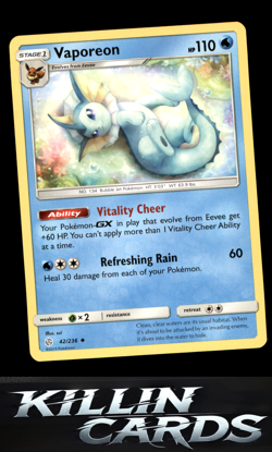 Vaporeon 42/236 Pokemon Uncommon SM - Cosmic Eclipse Card LP - Image 1
