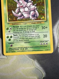 Nidoking 11/102 Base Set Rare Holo Pokemon Card WOTC 1999 - LP - Image 3