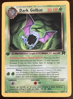 Pokemon TCG 1st Edition Team Rockets Dark Golbat Non Holo Rare Card 24/82 MP - Image 1