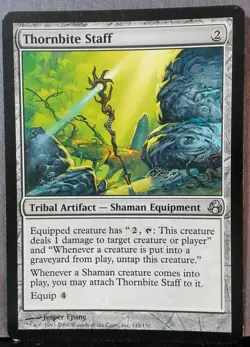 Thornbite Staff 145/150 Lorwynn NM8/LP7 Regular Sleeving wear - Image 1