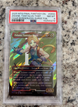 MTG FINAL FANTASY CHARACTER BORDERLESS SURGE FOIL Zidane, Tantalus Thief PSA 8 - Image 1