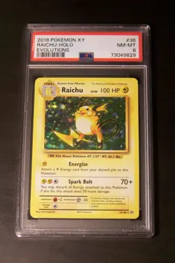2016 Pokemon XY Evolutions - Raichu Base Set Holo #36 PSA 8, NM-MT - Image 1