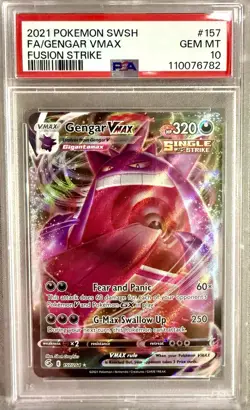 2021 Pokemon SWSH FA Gengar VMAX Fusion Strike #157 PSA10 - Image 1