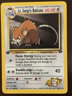 Pokemon TCG Lt. Surge's Raticate Gym Challenge 1st Edition Uncommon 53/132 60 HP - Image 1