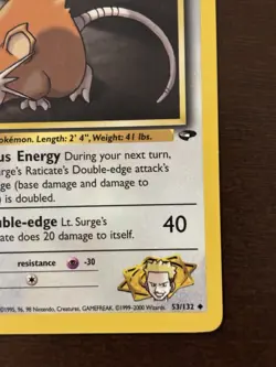 Pokemon TCG Lt. Surge's Raticate Gym Challenge 1st Edition Uncommon 53/132 60 HP - Image 3