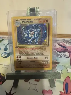 Pokemon Card Machamp Holo 8/102 1st Edition Base Set MP - Image 1