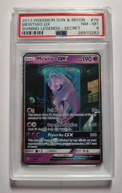 2017 POKEMON SUN & MOON SHINING LEGENDS SECRET RARE #78 MEWTWO GX PSA 8 card - Image 1