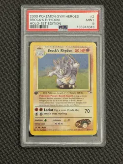2000 Pokemon Gym Heroes Holo Rare Brock’s Rhydon First Edition 2/132 PSA 9 - Image 1