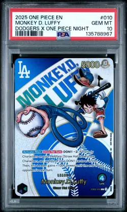 2025 ONE PIECE PROMO EB02 010 DODGERS X ONE PIECE NIGHT MONKEY D LUFFY PSA 10 67 - Image 2