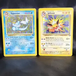 MP Pokemon Jungle Holo Vaporeon 12/64 & Jolteon 4/64 1999 Wizards Cards Lot - Image 1