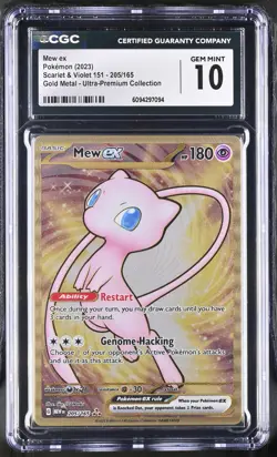 CGC 10 GEM MINT Mew EX 205/165 GOLD METAL UPC PROMO Pokemon Card 094 - Image 1